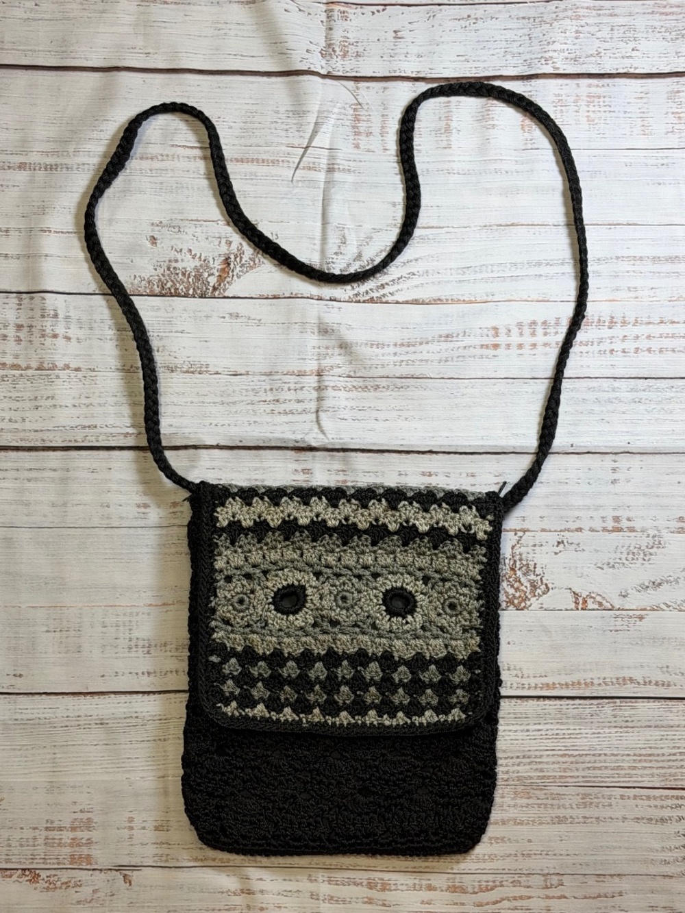 Black And Gray Crochet Crossbody Handbag
